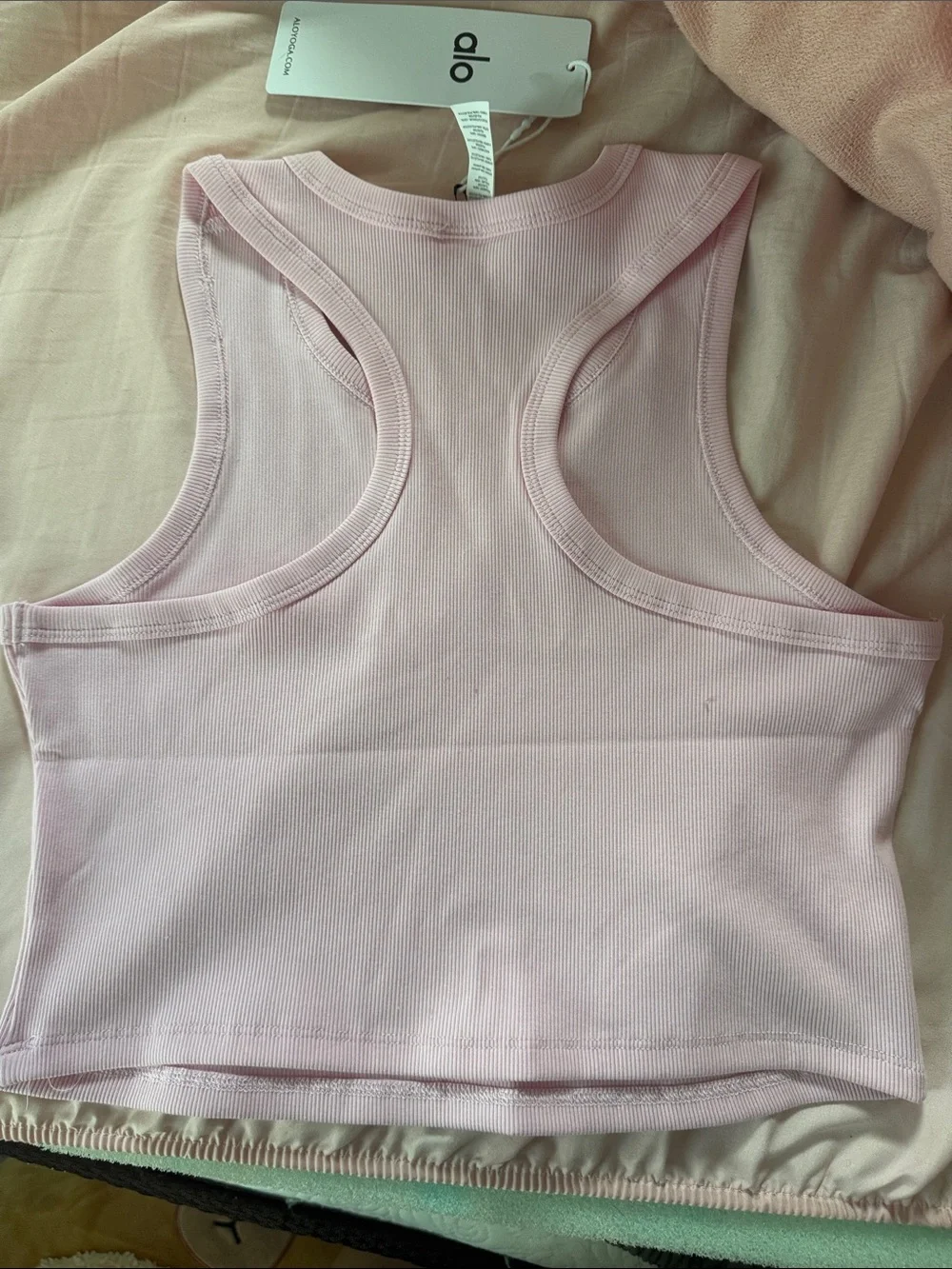 ALO Yoga Pink Ribbed Racerback Crop Tank
